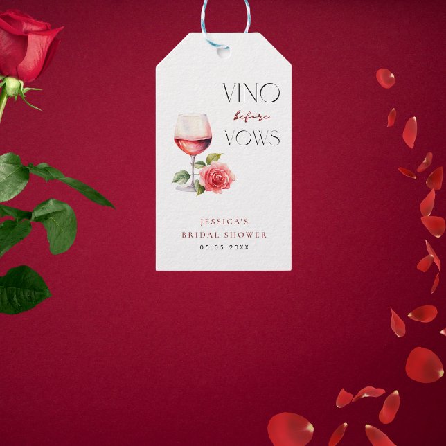 Étiquettes-cadeau Vino Before Vows Vine Rose Thème Fête des mariées (Créateur téléchargé)
