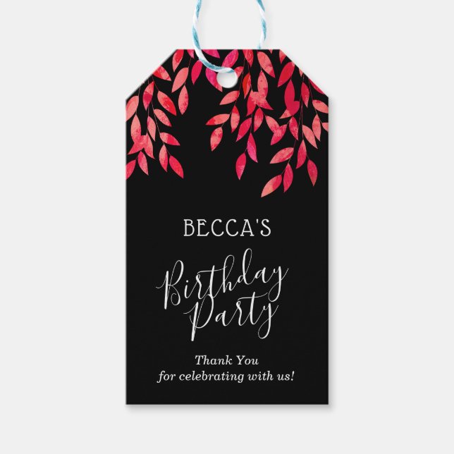 Étiquettes-cadeau Vins roses chauds sur le Merci d'anniversaire noir (Devant)