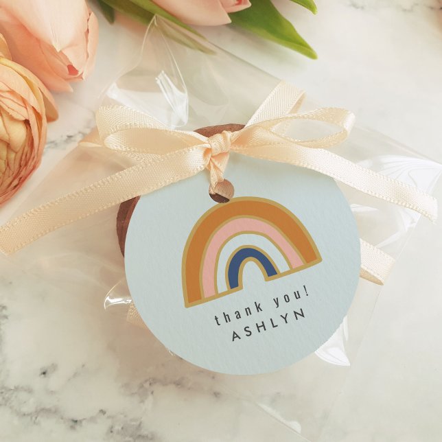 Étiquettes Cadeau Vintage arc-en-ciel (Vintage rainbow on mint blue thank you favor gift tag)