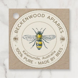 Étiquettes Cadeau Vintage Bee Honey Jar Neck Tag Ivory et Kraft