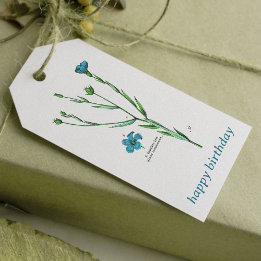 Étiquettes-cadeau Vintage Bleu Botanique Floral Flax Linum Anniversa