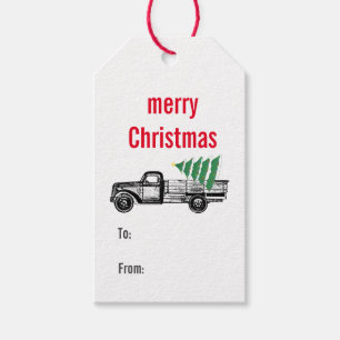 Étiquettes-cadeau Vintage Camion Joyeux Arbre de Noël Ferme