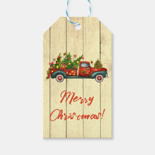 Étiquettes-cadeau Vintage Camion Rouge Joyeux Arbre de Noël Salutati