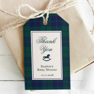Étiquettes-cadeau Vintage Cheval-Roche Plaid Baby shower Merci