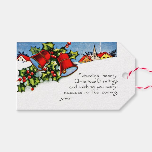 Étiquettes-cadeau Vintage Christmas Mistletoe & Bells (Devant (Horizontal))