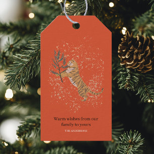 Étiquettes-cadeau "Vintage Christmas Tiger   Orange