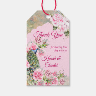 Étiquettes-cadeau Vintage de pivoine rose victorienne roses paon per