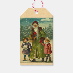Étiquettes Cadeau vintage du Père Noël avec enfant