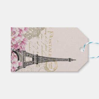 Étiquettes-cadeau Vintage Eiffel Tower Paris France Romance Rose
