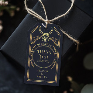 Étiquettes-cadeau Vintage Gold Navy Tarot gothique Mariage Merci