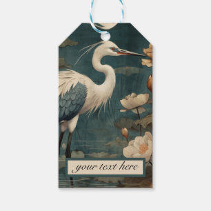 Étiquettes-cadeau Vintage grue bleu botanique personnalisable