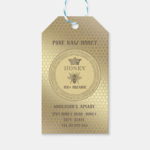 Étiquettes-cadeau Vintage jaune doré couronne miel peigne miel pot d