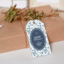 Vintage Navy Blue Bird & Pine Christmas Gift Tag