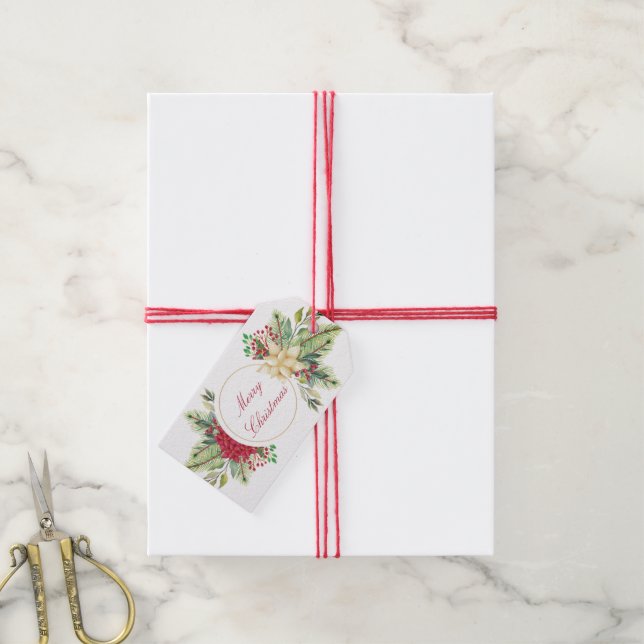 Étiquettes-cadeau Vintage Noël floral (With Twine)