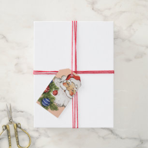 Étiquettes-cadeau Vintage Noël Père Noël avec Arbre
