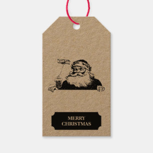 Étiquettes-cadeau Vintage Noël Père Noël Noir Blanc