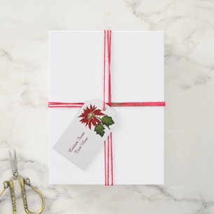 Étiquettes-cadeau Vintage Noël, Rouge Poinsettia Plante d'hiver