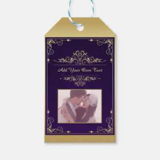 Étiquettes-cadeau Vintage Orné Élégant Damassé Violet Photo Personna