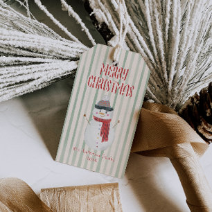 Étiquettes-cadeau Vintage Quirky Green Joyeux Noël Snowman