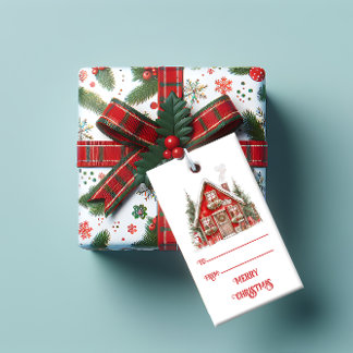 Étiquettes-cadeau Vintage Red Barn House Christmas |