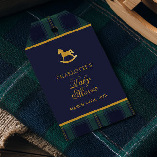 Étiquettes-cadeau Vintage Rocking Horse Plaid Baby Shower