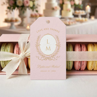 Étiquettes-cadeau Vintage Rose Paris Glam | Monogramme Mariage