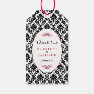 Étiquettes-cadeau Vintage Rouge, noir & blanc Mariage damassé Favori