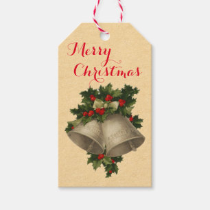 Étiquettes-cadeau Vintage Silver Christmas Bells Holiday Cadeaux Tag