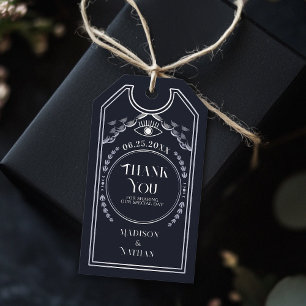 Étiquettes-cadeau Vintage Silver Navy Tarot gothique Mariage Merci