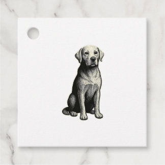 Étiquettes Cadeau Vintage Sitting Dog Illustration