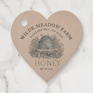Étiquettes Cadeau Vintage Skep Local Honey Jar Hangtag Heart Kraft
