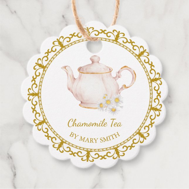 Étiquettes Cadeau Vintage Teapot Homemade Chamomile Tea Hang Tag (Devant)
