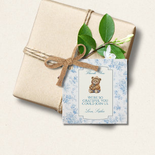 Étiquettes Cadeau Vintage Teddy Bear Blue Stripes Toile Floral