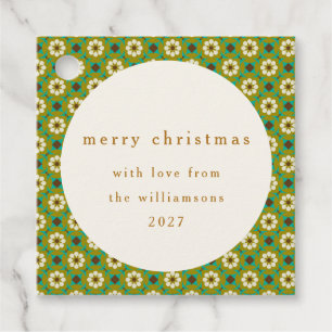 Étiquettes Cadeau Vintage vert Boho Floral Custom Joyeux Noël