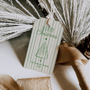 Étiquettes-cadeau Vintage vert main dessinée Noël arbre Abstrait
