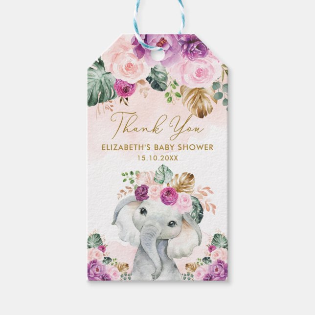Étiquettes-cadeau Violet Blush Tropical Flower Baby shower (Devant)