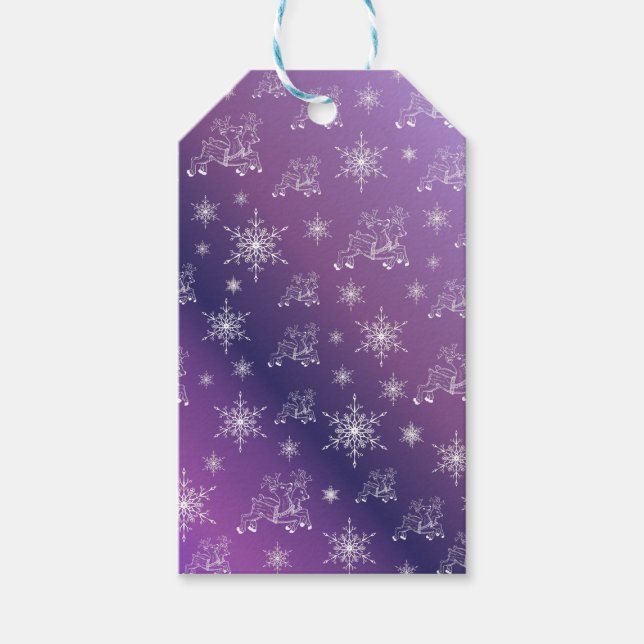 Étiquettes-cadeau violet, rennes, étoile, étoiles, flocon de neige,  (Devant)