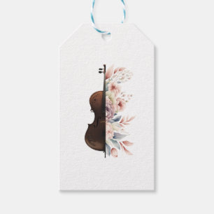 Étiquettes-cadeau Violon parmi les fleurs. Bouquet de fleurs.