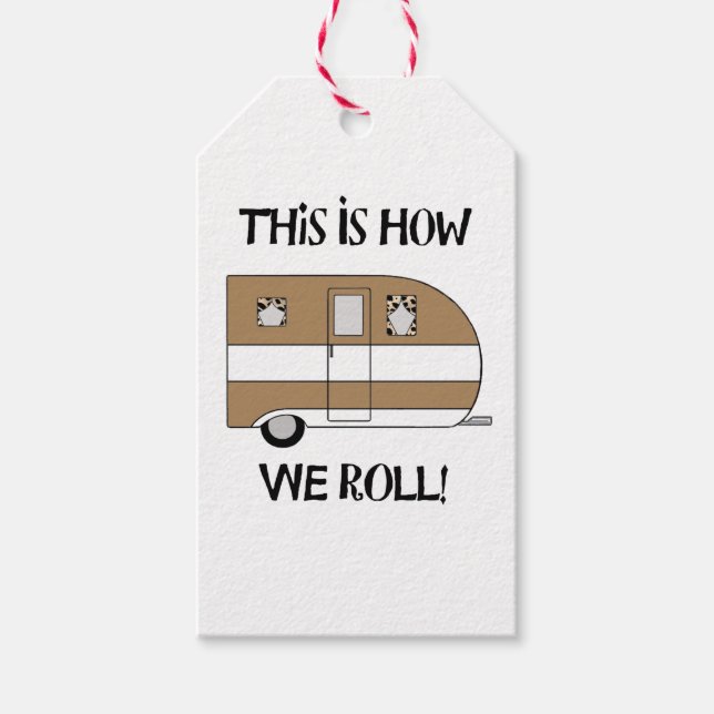 Étiquettes-cadeau "Vis, ris, camp et poisson" (Devant)