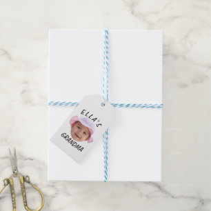 Étiquettes-cadeau Visage de bébé personnalisé Photo Texte Grand-mère