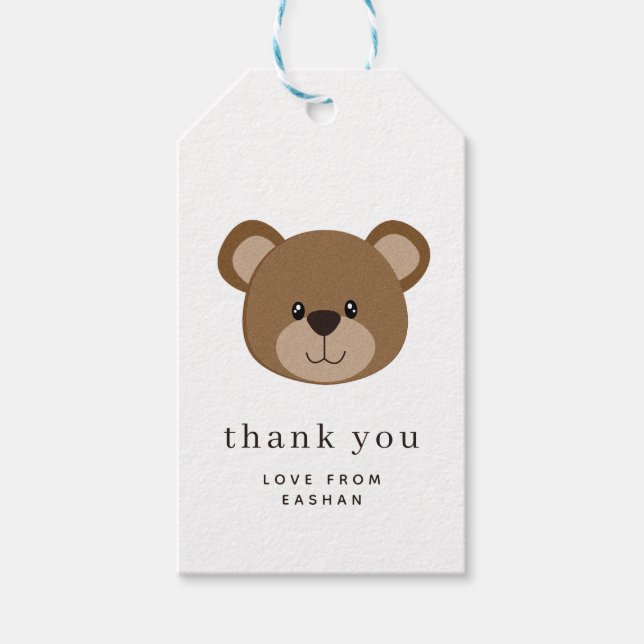 Étiquettes-cadeau Visage d'ours mignon | Merci pour le 1er anniversa (Devant)
