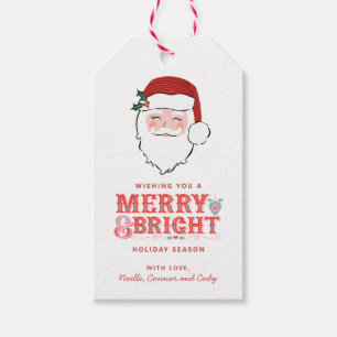 Étiquettes-cadeau Visage Père Noël joyeux Joyeux et lumineux