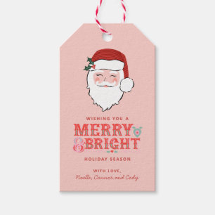Étiquettes-cadeau Visage Père Noël joyeux Joyeux et lumineux