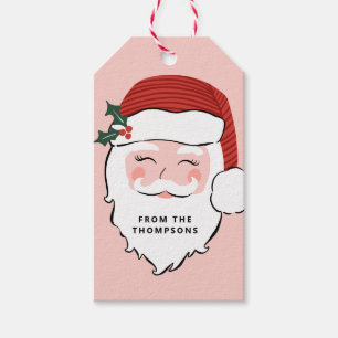 Étiquettes-cadeau Visage Père Noël joyeux   Noël rose et rouge