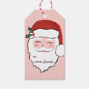 Étiquettes-cadeau Visage Père Noël joyeux   Rose et rouge   De Père 