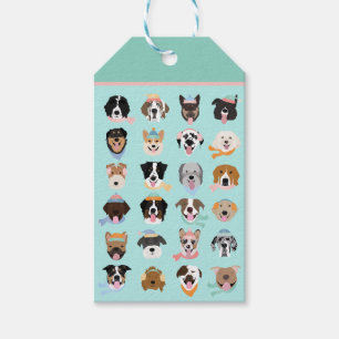Étiquettes-cadeau Visages de chiens d'hiver