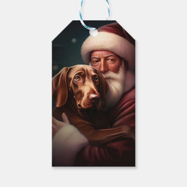 Étiquettes-cadeau Vizsla avec Noël Festif du Père Noël (Devant)