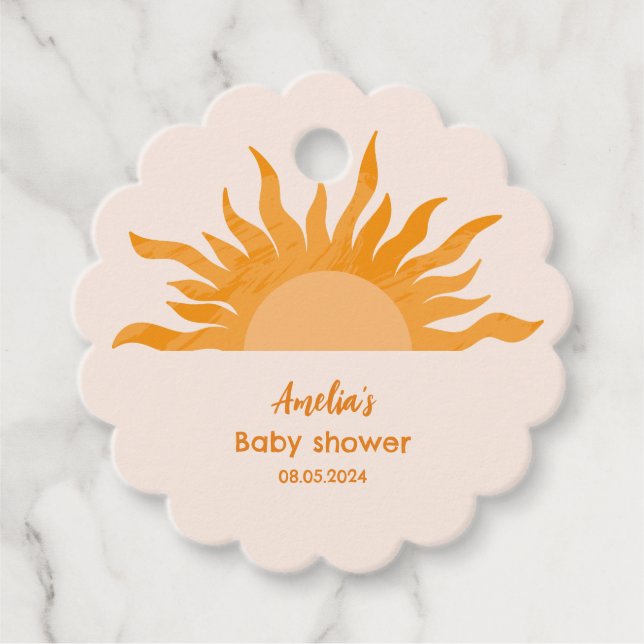 Étiquettes Cadeau Voici le Baby shower jaune du fils boho (Devant)