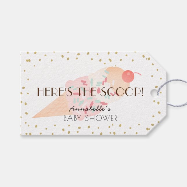 Étiquettes-cadeau Voici le Baby shower rose crème glacée Scoop (Devant (Horizontal))