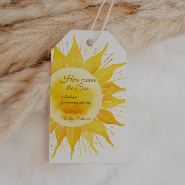 Étiquettes-cadeau Voici le Baby shower Son Jaune soleil (Créateur téléchargé)